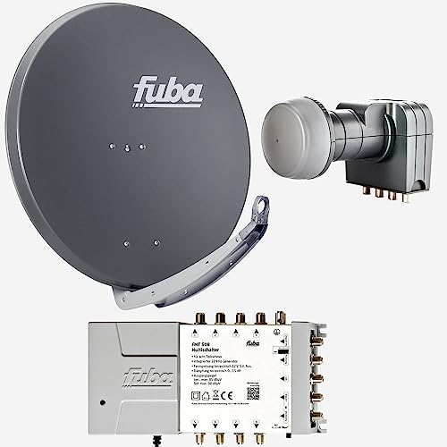 Fuba Sat Anlage 8 Teilnehmer | Satellitenschüssel Komplettset - DAA 850 A Alu Sat-Schüssel 85cm anthrazit + Fuba Quattro LNB + Fuba FMT508 Sat Multischalter 8 Teilnehmer (DVB-S2, HDTV, UHD 4K/8K) von Fuba