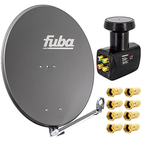 Fuba Satelliten-Komplettanlage DAL 800 A Satellitenantenne 80cm Anthrazit LNB Quad 8X F-Stecker SAT bis 4 Teilnehmer von Fuba