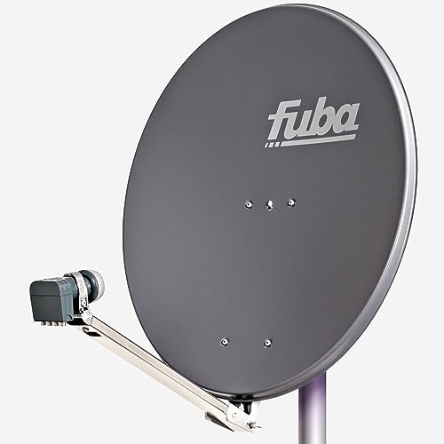 Fuba Satellitenschüssel Komplettset 4 Teilnehmer DAL 804 A - Sat Komplettanlage Fuba DAL 800 A Alu Sat-Schüssel/Sat-Spiegel anthrazit + Fuba DEK 417 Quad LNB 4-Fach - HDTV, UHD(4K/8K), 3D von Fuba