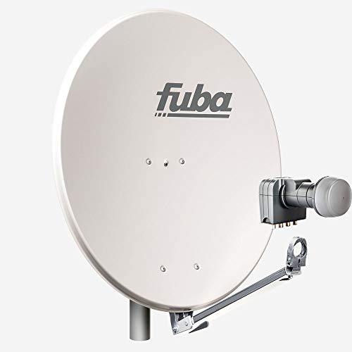 Fuba Satellitenschüssel Komplettset 4 Teilnehmer DAL 804 G - Sat Komplettanlage Fuba DAL 800 G Alu Sat-Schüssel/Sat-Spiegel 80cm hellgrau + Fuba DEK 417 Quad LNB 4 Teilnehmer - HDTV, UHD(4K/8K), 3D von Fuba