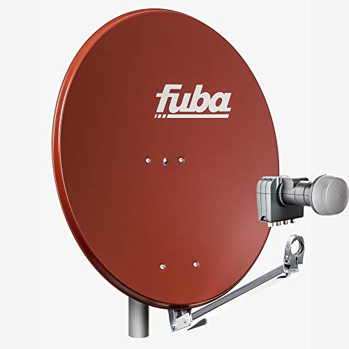 Fuba Satellitenschüssel Komplettset 4 Teilnehmer DAL 804 R - Sat Komplettanlage Fuba DAL 800 R Alu Sat-Schüssel/Sat-Spiegel 80cm rot + Fuba DEK 417 Quad LNB 4 Teilnehmer - HDTV, UHD(4K/8K), 3D von Fuba