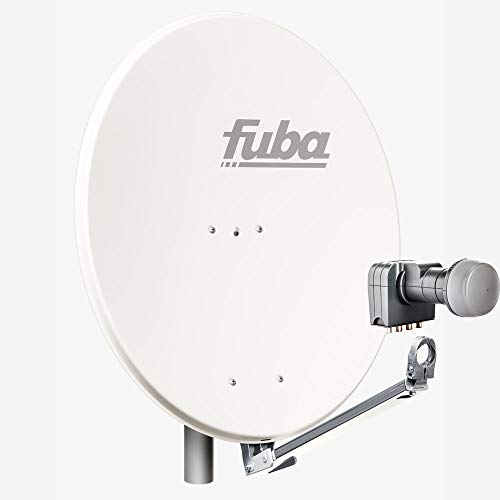 Fuba Satellitenschüssel Komplettset 4 Teilnehmer DAL 804 W - Sat Komplettanlage Fuba DAL 800 W Alu Sat-Schüssel/Sat-Spiegel 80cm weiß + Fuba DEK 417 Quad LNB 4 Teilnehmer - HDTV, UHD(4K/8K), 3D von Fuba