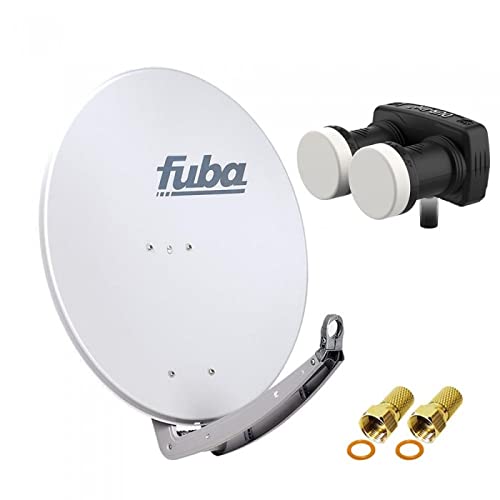 HD Digital Sat Anlage 2 Satelliten Astra/Hotbird - 1 Teilnehmer | Fuba DAA780G Sat Schüssel 78cm hellgrau + DUR-line MB6-US Monoblock Single LNB 6° (DVB-S2, HDTV, 4K/8K, 3D) + 2xF-Stecker vergoldet von Fuba