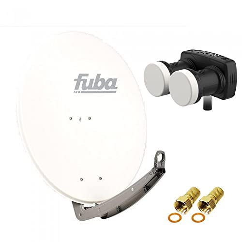 HD Digital Sat Anlage 2 Satelliten Astra/Hotbird - 1 Teilnehmer | Fuba DAA780W Sat Schüssel 78cm weiß + DUR-line MB6-US Monoblock Single LNB 6° (DVB-S2, HDTV, 4K/8K, 3D) + 2xF-Stecker vergoldet von Fuba