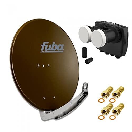 HD Digital Sat Anlage 2 Satelliten Astra/Hotbird - 2 Teilnehmer | Fuba DAA780B Sat Schüssel 78cm braun + DUR-line MB6-TW Monoblock Twin LNB 6° (DVB-S2, HDTV, 4K/8K, 3D) + 4xF-Stecker vergoldet von Fuba