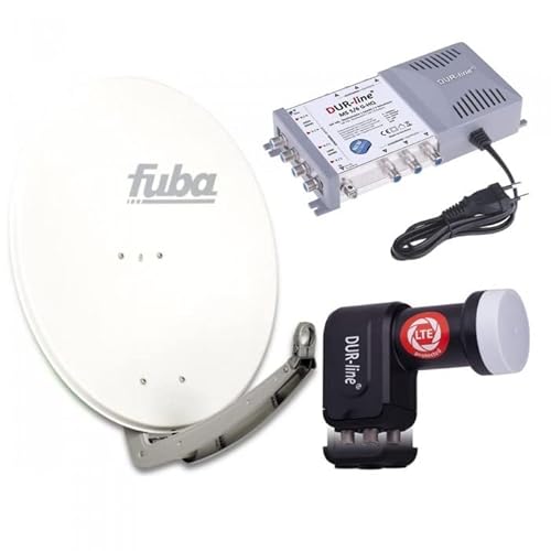 Sat Anlage 6 Teilnehmer | Komplettset - Fuba DAA 780 W Satellitenschüssel 80cm Alu weiß + DUR-line Quattro LNB + DUR-line MS 5/6 G-HQ Sat Multischalter 6 Teilnehmer (DVB-S2, HDTV, UHD 4K/8K) von Fuba