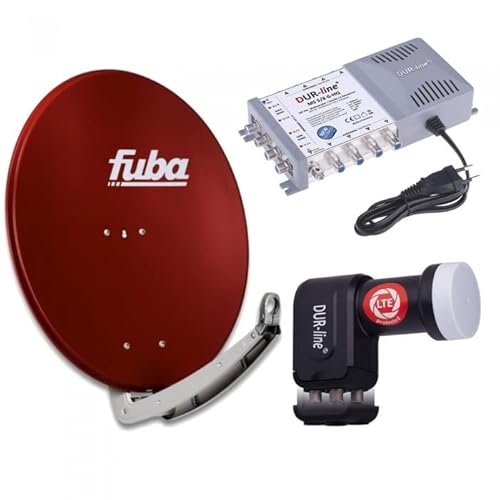 Sat Anlage 8 Teilnehmer | Komplettset - Fuba DAA 780 R Satellitenschüssel 80cm Alu rot + DUR-line Quattro LNB + DUR-line MS 5/8 G-HQ Sat Multischalter 8 Teilnehmer (DVB-S2, HDTV, UHD 4K/8K) von Fuba