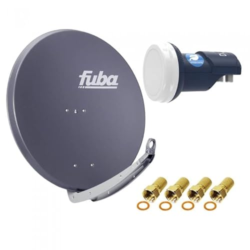 Satellitenschüssel Komplettset 2 Teilnehmer - Stromspar-Set | Fuba DAA 850 A Satellitenschüssel 85cm Alu anthrazit + DUR-line Blue Eco Twin LNB (stromsparend, DVB-S2, HDTV, UHD 4K/8K, 3D) von Fuba