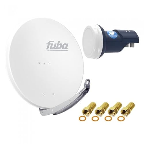 Satellitenschüssel Komplettset 2 Teilnehmer - Stromspar-Set | Fuba DAA 850 W Satellitenschüssel 85cm Alu weiß + DUR-line Blue Eco Twin LNB (stromsparend, DVB-S2, HDTV, UHD 4K/8K, 3D) von Fuba