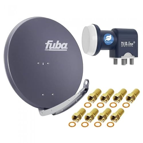 Satellitenschüssel Komplettset 4 Teilnehmer - Stromspar-Set | Fuba DAA 850 A Satellitenschüssel 85cm Alu anthrazit + DUR-line Blue Eco Quad LNB 4 Teilnehmer (stromsparend, DVB-S2, HDTV, UHD 4K/8K, 3D) von Fuba