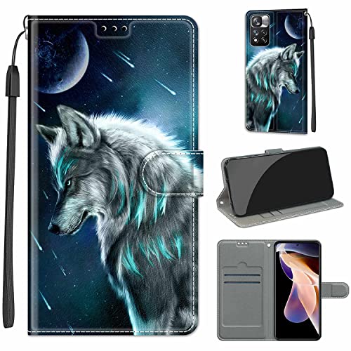 Fubaoda Hülle für Xiaomi Redmi Note 11 Pro+ 5G / Xiaomi Redmi Note 11 Pro (China) - Klappbare Ledertasche mit Ständer, Kartenfächern und Magnetverschluss - Schwarz mit Tierdruck von Fubaoda Business