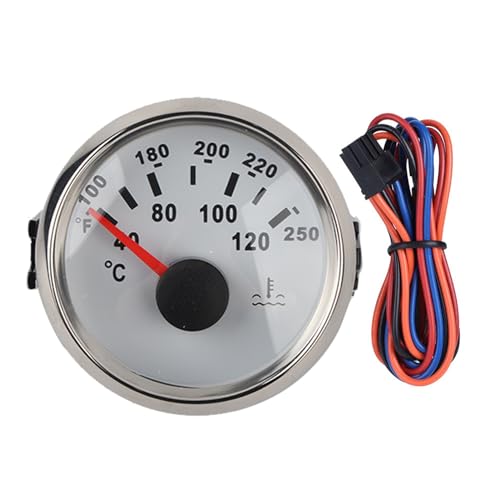 Marine-Wassertemperaturmessgerät, 52 mm, 2 Zoll, IP67, 316L Edelstahl, Temperaturmessgerät für Boote, Wohnmobile, Schiffsmotoren, Baumaschinen (Weißes Zifferblatt Silberlünette) von Fuchooky