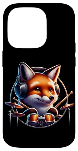 Fuchs Spielt Trommeln Mit Kopfhörern Hülle für iPhone 14 Pro von Fuchs Mit Kopfhörer Und Schlagzeugspieler