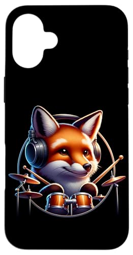 Fuchs Spielt Trommeln Mit Kopfhörern Hülle für iPhone 16 Plus Fuchs Spielt Trommeln Mit Kopfhörern Hülle für iPhone 16 Plus von Fuchs Mit Kopfhörer Und Schlagzeugspieler