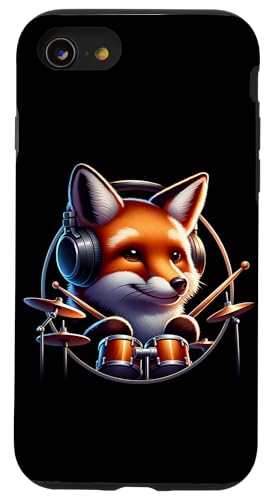 Fuchs Spielt Trommeln Mit Kopfhörern Hülle für iPhone SE (2020) / 7 / 8 von Fuchs Mit Kopfhörer Und Schlagzeugspieler