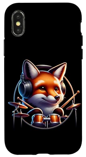 Fuchs Spielt Trommeln Mit Kopfhörern Hülle für iPhone X/XS Fuchs Spielt Trommeln Mit Kopfhörern Hülle für iPhone X/XS von Fuchs Mit Kopfhörer Und Schlagzeugspieler