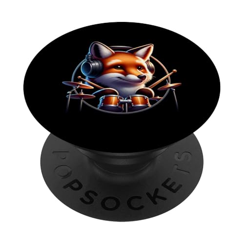 Fuchs Spielt Trommeln Mit Kopfhörern PopSockets Klebender PopGrip von Fuchs Mit Kopfhörer Und Schlagzeugspieler