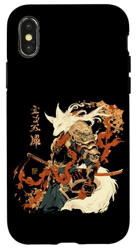 Samurai Fuchs Krieger Japanischer Fuchs Hülle für iPhone X/XS von Fuchs Ninja Krieger Geschenk Samurai Kanji