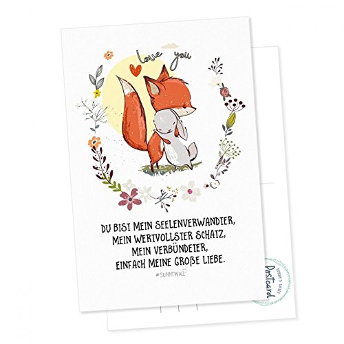 Postkarte Fuchs und Hase - Du bist mein Seelenverwandter, einfach mein größter Schatz von Fuchs