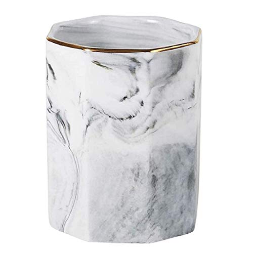FülleMore Keramik Stiftehalter Make-Up Pinselhalter Marmor Optik Stiftbecher Stifteköcher Pinselbehälter Multifunktional Aufbewahrungsbox Kosmetik Organizer 10x8.5cm (Grau) von FülleMore