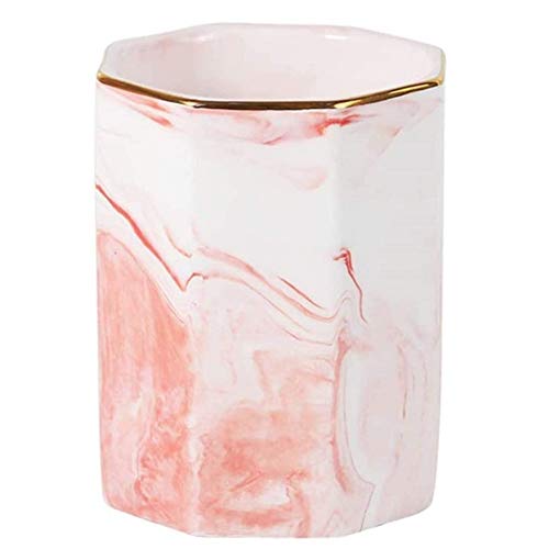 FülleMore Keramik Stiftehalter Make-Up Pinselhalter Marmor Optik Stiftbecher Stifteköcher Pinselbehälter Multifunktional Aufbewahrungsbox Kosmetik Organizer 10x8.5cm (Rosa) von FülleMore