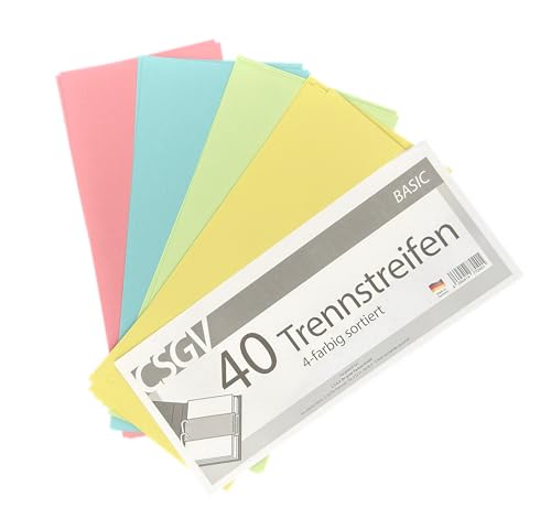 40 Trennstreifen A4 farbig sortiert – Recyclingkarton 190 g/m² – Register Trennblätter für Ordner & Ringbuch – Umweltfreundlich mit Blauem Engel – Rot, Blau, Gelb, Grün von Fündig