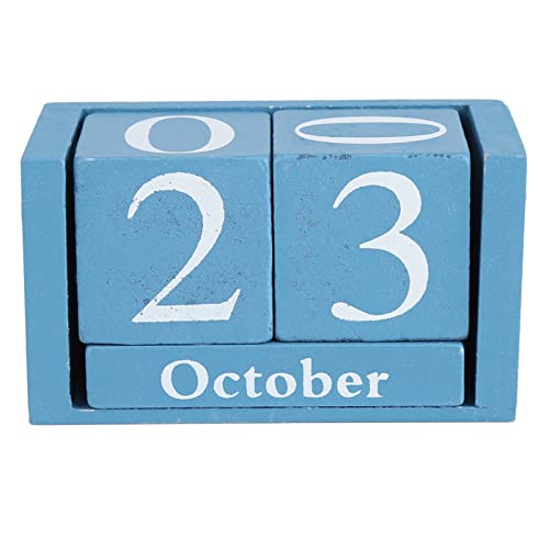 Digitaler Kalender Für Zuhause, Demotivierende Tischkalender Hölzernes Retro Monats- Und Datumsanzeige Mit Holzblock Ewiger Kalender Für Die Heimbüro-Dekoration(Blau) von Fuerdich