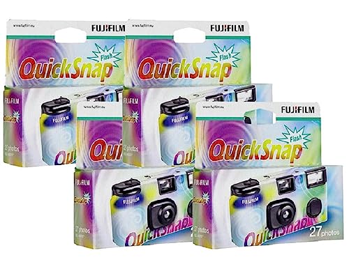 Fuji Quicksnap Einwegkamera mit Blitz, Filmmaterial X-tra 400 ASA für 27 Aufnahmen, 4 Stück von Fujifilm