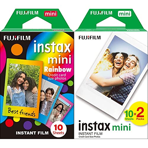 Fujifilm Instax Mini Instant Film, 2X 10 Blatt (20 Blatt), Weiß & Mini Frame WW1 Rainbow, Bunt von Fujifilm