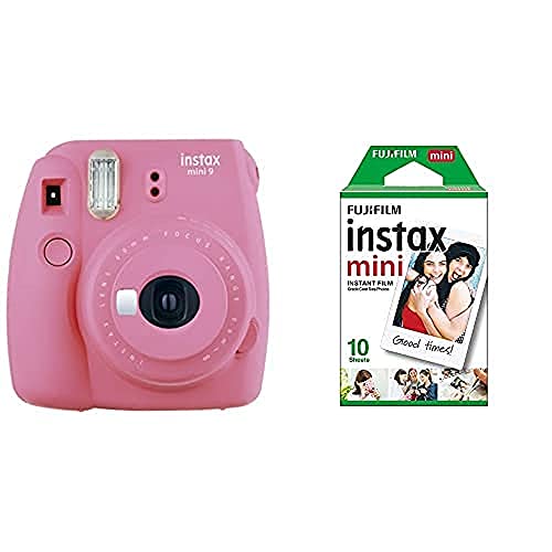 Fujifilm instax Mini 9 Kamera, flamingo rosa + Mini Instant Film, 1x 10 Blatt (10 Blatt), Weiß von Fujifilm