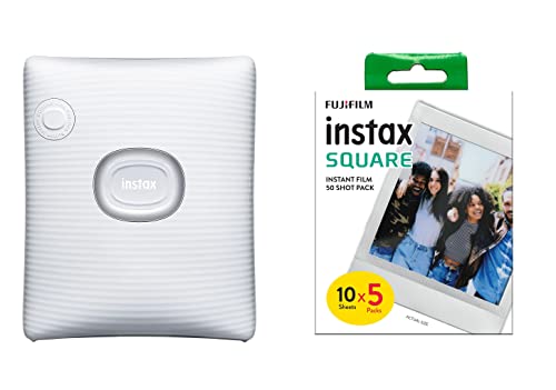 instax Square Link Smartphone Printer, Ash White Square Film, 5'er Pack (5x10 Aufnahmen) von Fujifilm