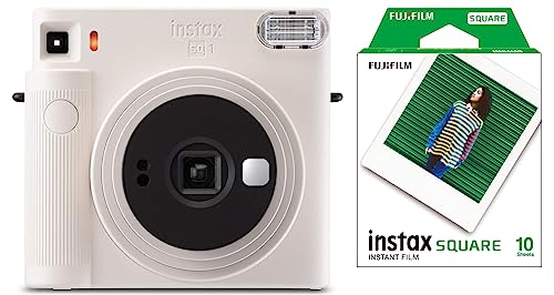 instax Square SQ1 Sofortbildkamera, Chalk Weiß & Square Film Einzelpack (1x 10 Aufnahmen) von Fujifilm
