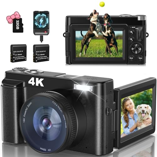 4K Digitalkamera Fotoapparat 32G Karte 48MP Fotokamera mit Charger Kompaktkamera 3" 180° Flip Bildschirm Blitz UV Lens Selfie Kamera Tragbare Retro Kamera Digitalkamera Anfänger Junge Leute Teenager von Fulealfly