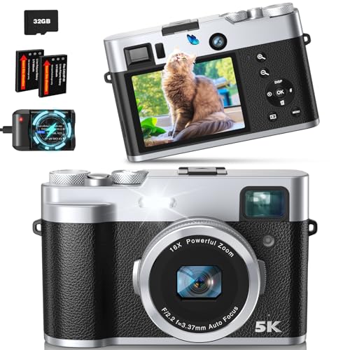 5K Digitalkamera mit Doppelobjektiv 48MP Fotoapparat Digitalkamera mit Sucher Autofokus Blitzlicht Selfie Kamera Kompaktkamera mit 32G Karte und Ladegerät Vlogging Kamera Fotokamera Für TikTok von Fulealfly