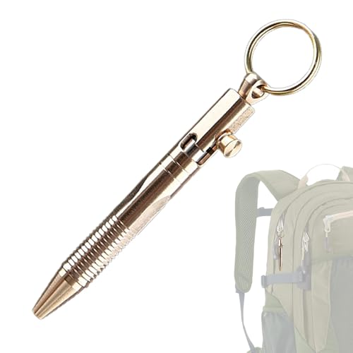 Fulenyi Mini-Messingstift, Reise-Taschenstift | Tragbarer Schlüsselanhänger aus Messing mit Kugelschreiber-Anhänger | Tragbarer Unterschriftenstift aus Messingmaterial für Kunden, Verwandte, Freunde, von Fulenyi