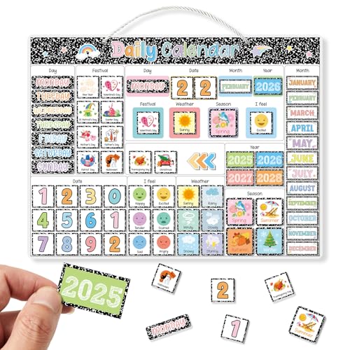 Fullhawl Magnetischer Tageskalender für Kinder, Vorschulkalender für Zuhause, Schule, Klassenzimmer, Kreis, Zeitlernwerkzeuge, Festivals, Wetter, Jahreszeiten, Stimmungen für Kinder ab 3 Jahren Fullhawl Magnetischer Tageskalender für Kinder, Vorschulkalender für Zuhause, Schule, Klassenzimmer, Kreis, Zeitlernwerkzeuge, Festivals, Wetter, Jahreszeiten, Stimmungen für Kinder ab 3 Jahren von Fullhawl