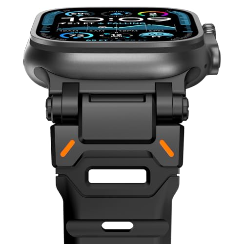 Fullife Kompatibel mit Apple Watch Armband 49mm 46mm 45mm 44mm 42mm(Serie 3 2 1),FKM Wasserdicht Silikon Sport Armbänder Kompatibel mit iWatch Series 10 9 8 7 6 5 4 3 2 1 SE,Schwarz/Schwarzer Stecker von Fullife