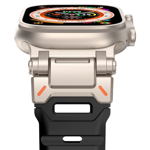 Fullife Kompatibel mit Apple Watch Armband 49mm 46mm 45mm 44mm 42mm(Serie 3 2 1),FKM Wasserdicht Silikon Sport Armbänder Kompatibel mit iWatch Series 10 9 8 7 6 5 4 3 2 1 SE,Titan/Schwarzer Stecker von Fullife