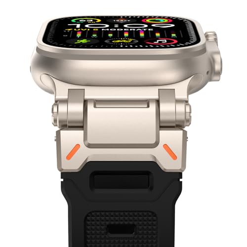 Fullife Kompatibel mit Apple Watch Armband 49mm 46mm 45mm 44mm 42mm(Serie 3 2 1),Wasserdicht Silikon Sport Armbänder Kompatibel mit iWatch Series 10 9 8 7 6 5 4 3 2 1 SE,Schwarz/Titan Stecker von Fullife