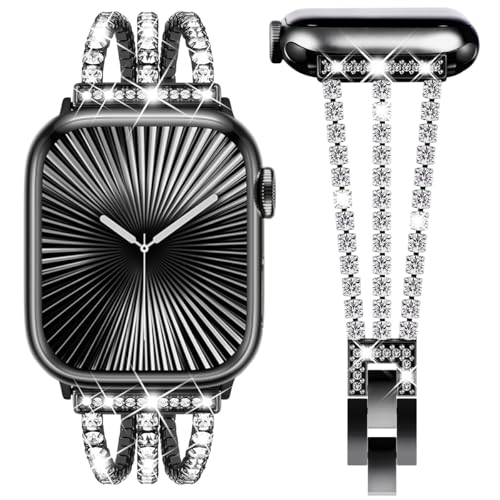 Fullife Metall Armband Kompatibel mit Apple Watch 42mm(Serie 10) 41mm 40mm 38mm Damen,Bling Glitzer Edelstahlarmband Kompatibel mit iWatch Series 10/9/8/7/6/SE/5/4/3/2/1,Schwarz von Fullife