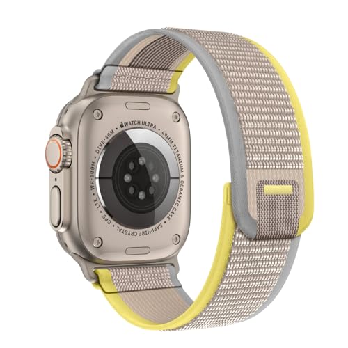 Fullife Nylon Armband kompatibel für Apple Watch 49mm 46mm 45mm 44mm 42mm,Sport Trail Loop Armband für iWatch Ultra 2/Ultra Serie 10 9 8 7 6 SE 5 4 3 2 1,Beige/Gelb von Fullife