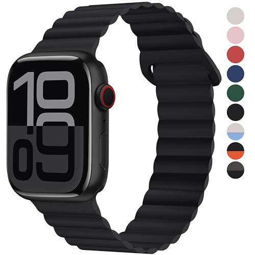 Fullmosa Kompatibel mit Apple Watch Armband （series 10 46mm） 49mm 45mm 44mm 42mm Weiches Silikon Magnetische Armbänder für iWatch Ultra SE Series10 9 8 7 6 5 4 3 2 1, Schwarz von Fullmosa
