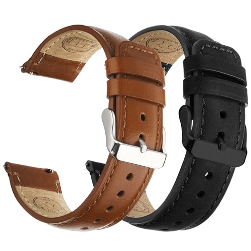 Fullmosa Echtleder Uhrenarmbänder 20mm 22mm Schnellwechsel-Armband für Damen & Herren, 2er Set Wechsel Lederarmbänder mit Edelstahl-Verschluss, Braun+Silber & Schwarz+Schwarz Fullmosa Echtleder Uhrenarmbänder 20mm 22mm Schnellwechsel-Armband für Damen & Herren, 2er Set Wechsel Lederarmbänder mit Edelstahl-Verschluss, Braun+Silber & Schwarz+Schwarz von Fullmosa