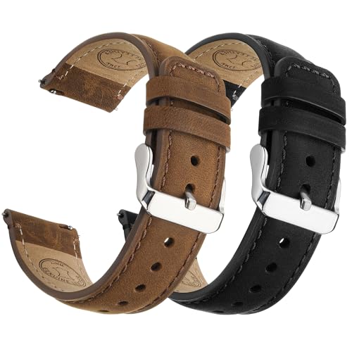 Fullmosa Echtleder Uhrenarmbänder 20mm 22mm Schnellwechsel-Armband für Damen & Herren, 2er Set Wechsel Lederarmbänder mit Edelstahl-Verschluss, Kaffee & Schwarz mit Silber-Verschlüsse Fullmosa Echtleder Uhrenarmbänder 20mm 22mm Schnellwechsel-Armband für Damen & Herren, 2er Set Wechsel Lederarmbänder mit Edelstahl-Verschluss, Kaffee & Schwarz mit Silber-Verschlüsse von Fullmosa