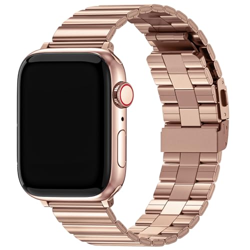 Fullmosa Edelstahl Metallband Kompatible mit Apple Watch Armband 41mm 40mm 38mm, Bambusdesign Armbänder für iwatch Series 9 8 7 6 SE 5 4 3 2 1,Rosegold 41/40/38mm von Fullmosa