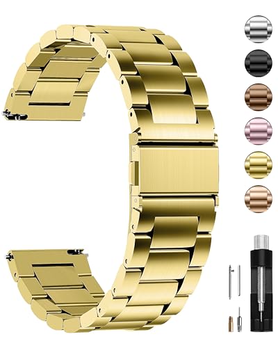Fullmosa Edelstahl Uhrenarmband 20mm für traditionell Uhr, Kompatibel mit Huawei Watch 2/GT2/GT 3 42mm/Garmin ViVoactive 5, 20mm Gold von Fullmosa