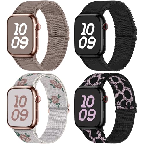 Fullmosa Kompatibel mit Apple Watch Armband 42mm(Series10) 40mm 41mm 38mm Sport Ersatzband,4er-Pack Dehnbare Nylon Armbänder für iWatch Series 10 SE 9 8 7 6 5 4 3 2 1 Für Damen & Herren von Fullmosa