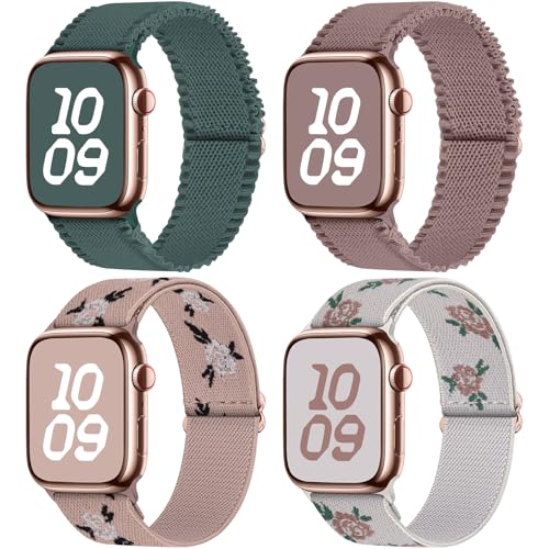 Fullmosa Kompatibel mit Apple Watch Armband 42mm(Series10) 40mm 41mm 38mm Sport Ersatzband,4er-Pack Dehnbare Nylon Armbänder für iWatch Series 10 SE 9 8 7 6 5 4 3 2 1 Für Damen & Herren von Fullmosa