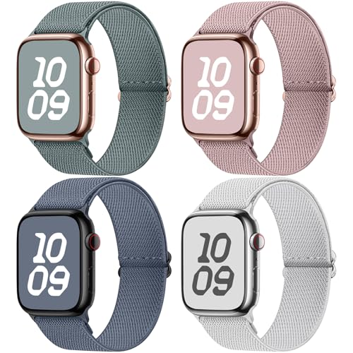Fullmosa Kompatibel mit Apple Watch Armband 42mm(Series10) 40mm 41mm 38mm Sport Ersatzband,4er-Pack Dehnbare Nylon Armbänder für iWatch Series 10 SE 9 8 7 6 5 4 3 2 1 Für Damen & Herren von Fullmosa