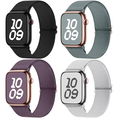 Fullmosa Kompatibel mit Apple Watch Armband 42mm(Series10) 40mm 41mm 38mm Sport Ersatzband,4er-Pack Dehnbare Nylon Armbänder für iWatch Series 10 SE 9 8 7 6 5 4 3 2 1 Für Damen & Herren von Fullmosa